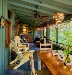 Screened porch with vintage furniture