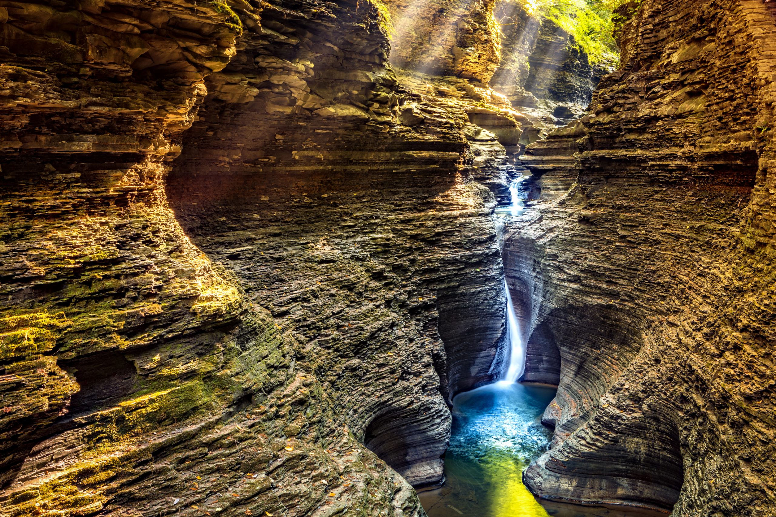 Watkins Glen State Park waterfall in a canyon