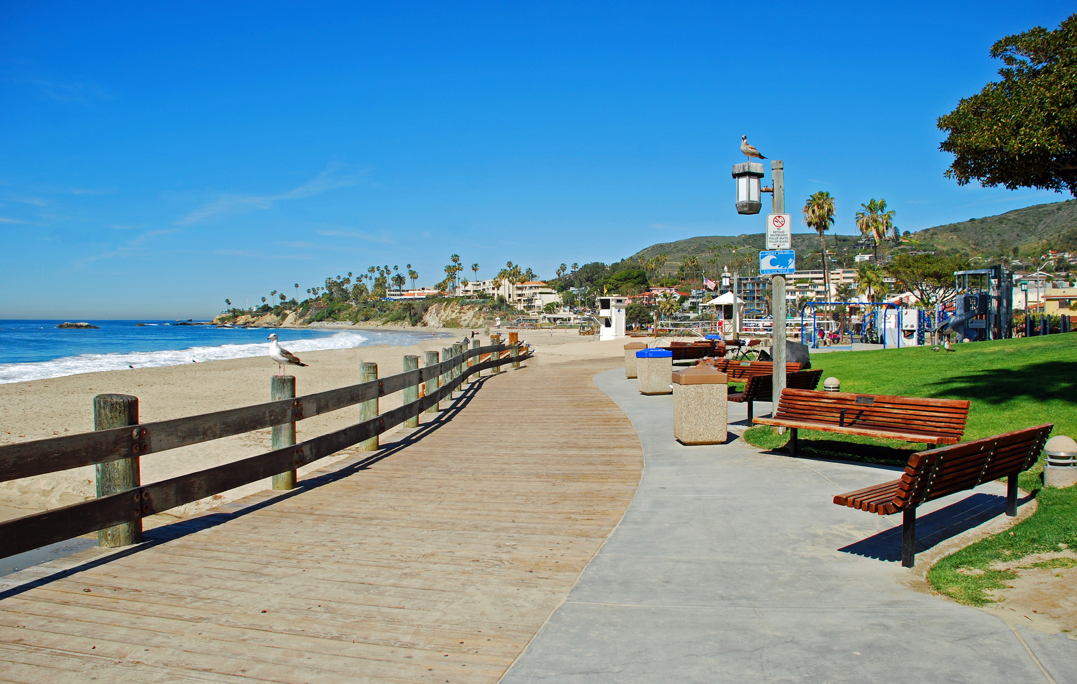 Main Beach and boardwalk in Laguna Beach, California