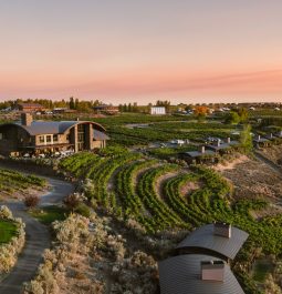 aerial view of Sagecliffe Resort & Spa at sunset