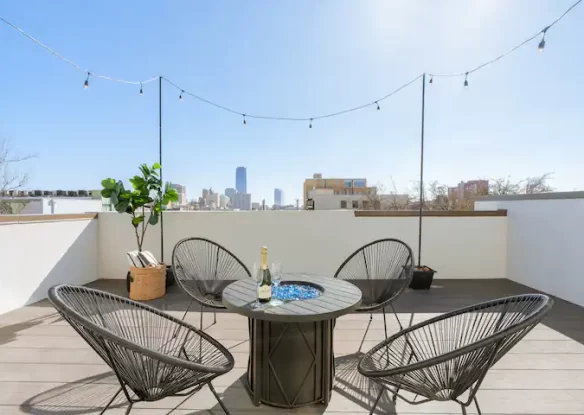 Outside seating with city views